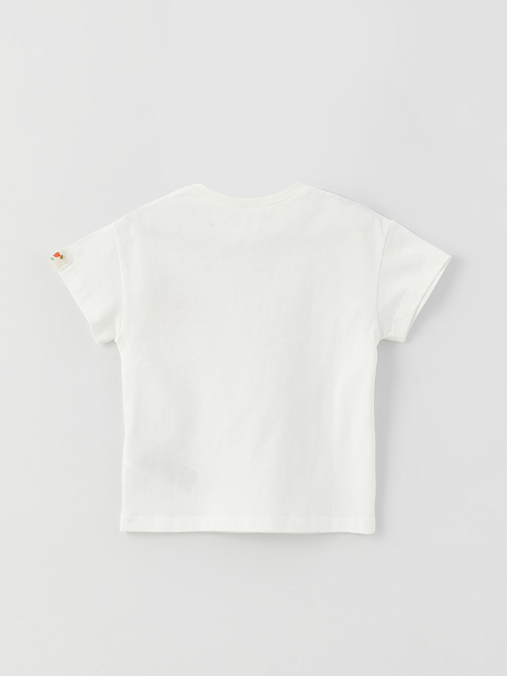Ekru Bisiklet Yaka Kısa Kollu Baskılı Kız Bebek Tişört-6