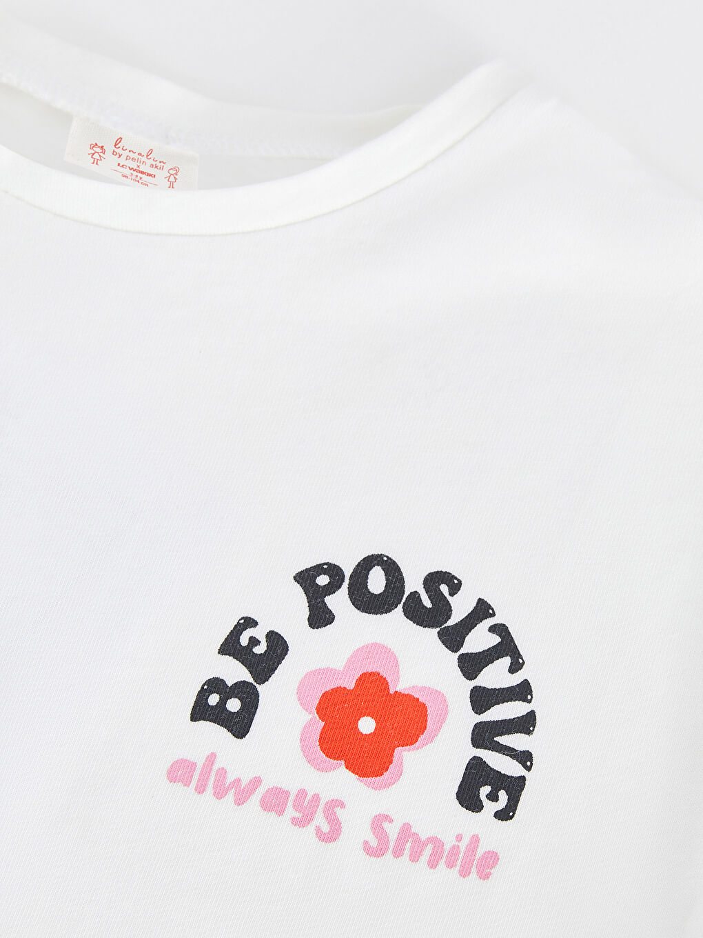 Ekru Bisiklet Yaka Kısa Kollu Baskılı Kız Bebek Tişört-7