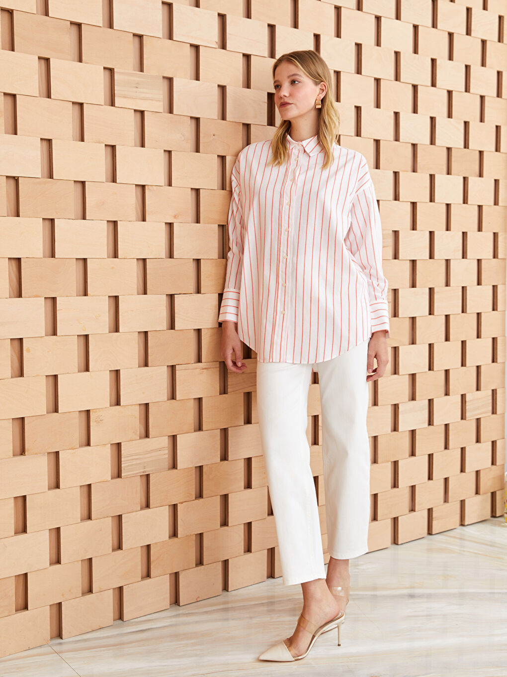 Striped Long Sleeve Oversize Poplin Women's Shirt Tunic-2