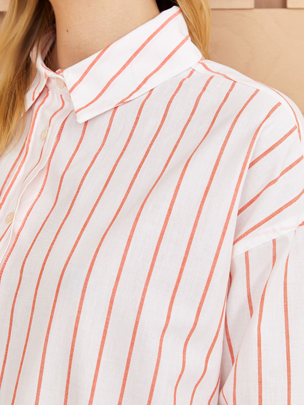 Striped Long Sleeve Oversize Poplin Women's Shirt Tunic-3