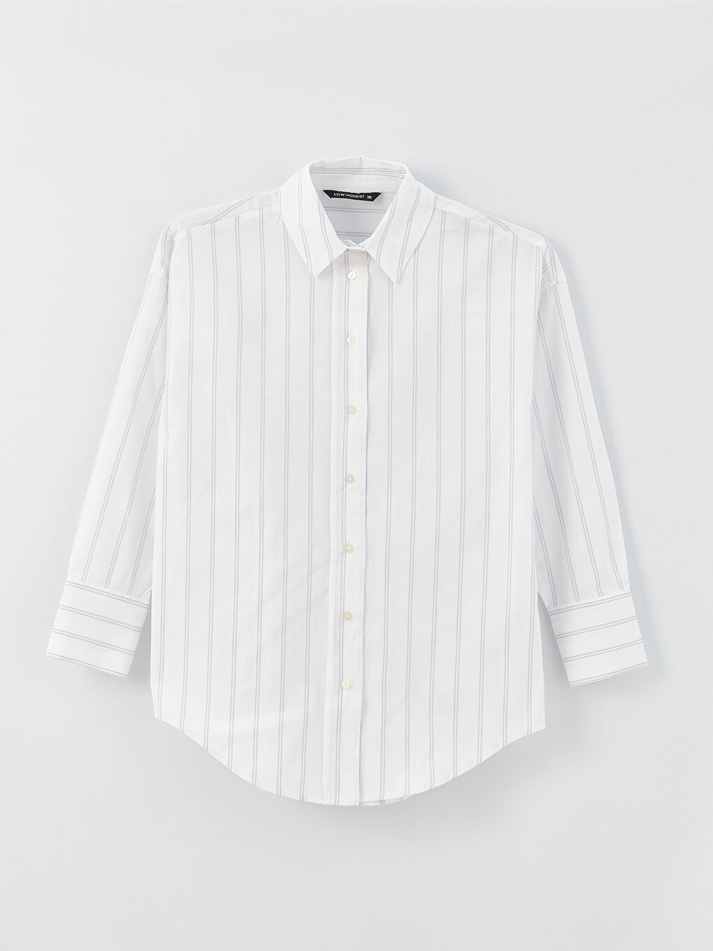 Mor Çizgili Uzun Kollu Oversize Poplin Kadın Gömlek Tunik-5