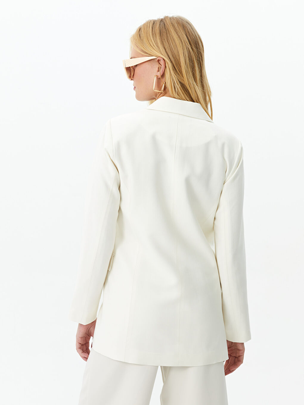 Bej Düz Uzun Kollu Kadın Blazer Ceket-4