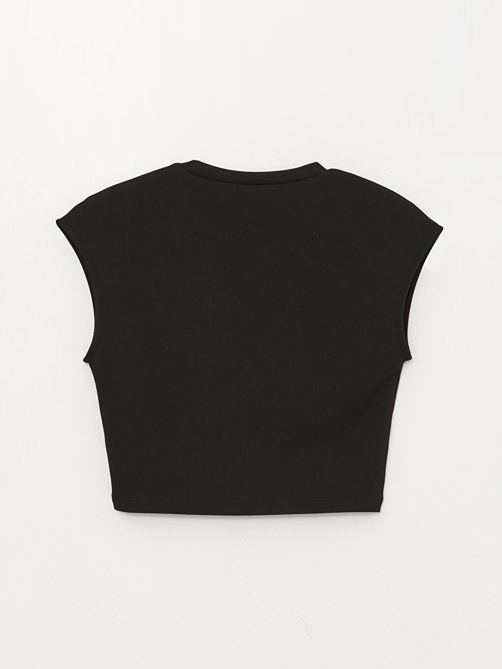 Siyah Bisiklet Yaka Düz Kısa Kollu Crop Kadın Tişört-6