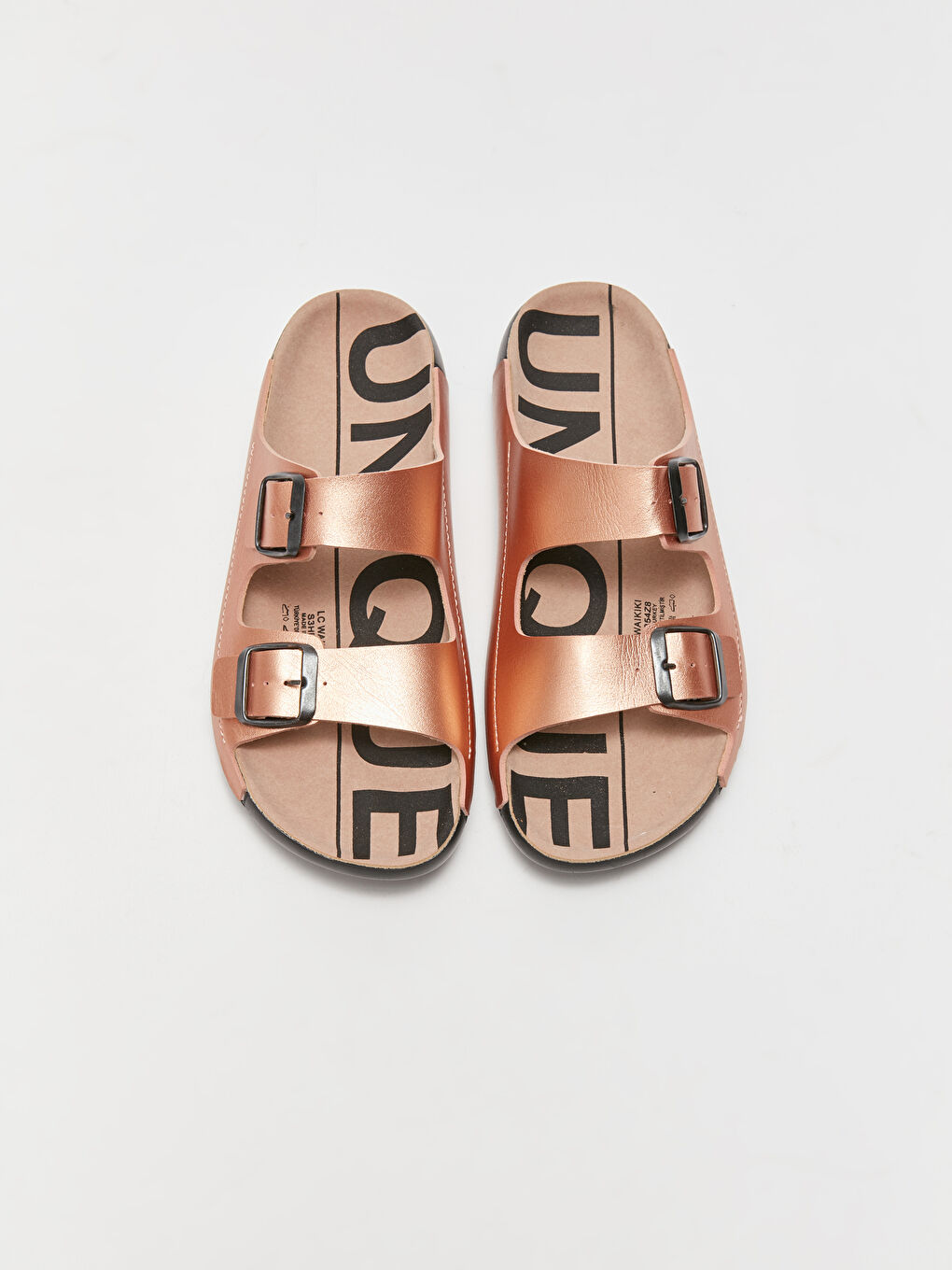 Bej Çift Bantlı Toka Detaylı Kadın Terlik-2