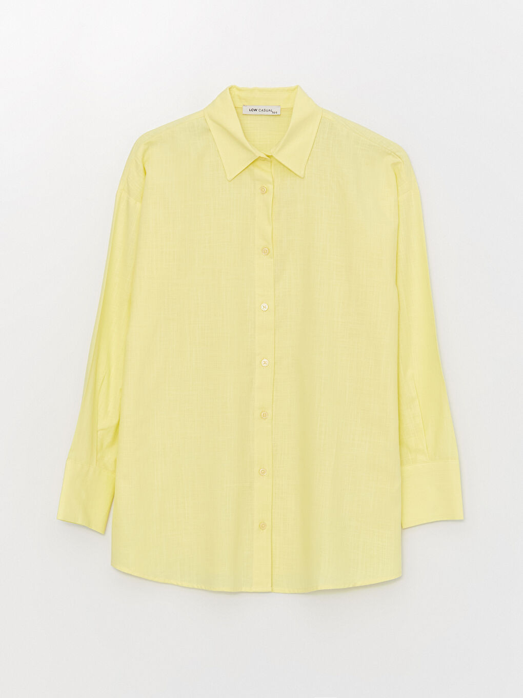 Sarı Düz Uzun Kollu Oversize Keten Görünümlü Kadın Gömlek Tunik-5