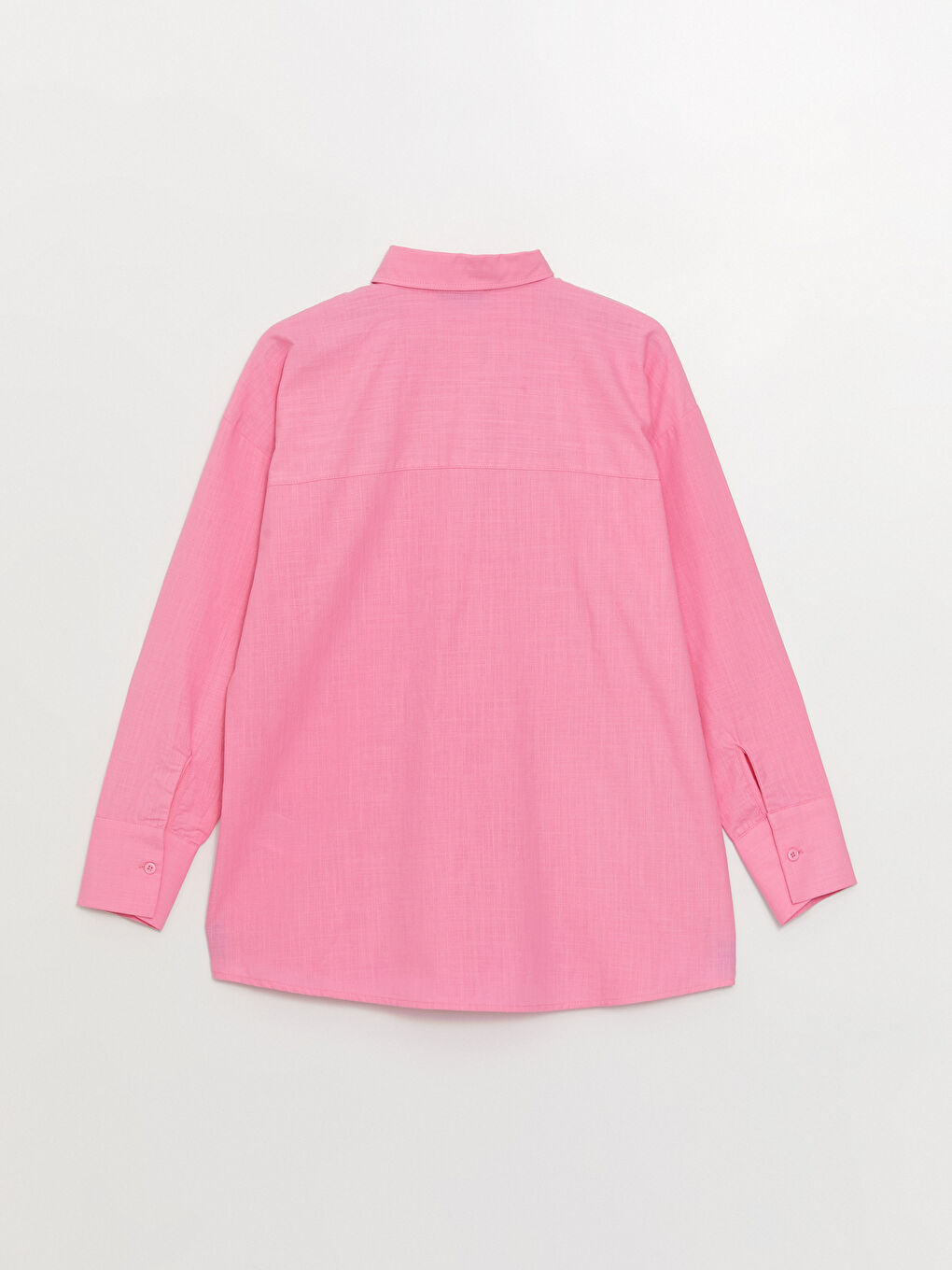 Pembe Düz Uzun Kollu Oversize Keten Görünümlü Kadın Gömlek Tunik-6