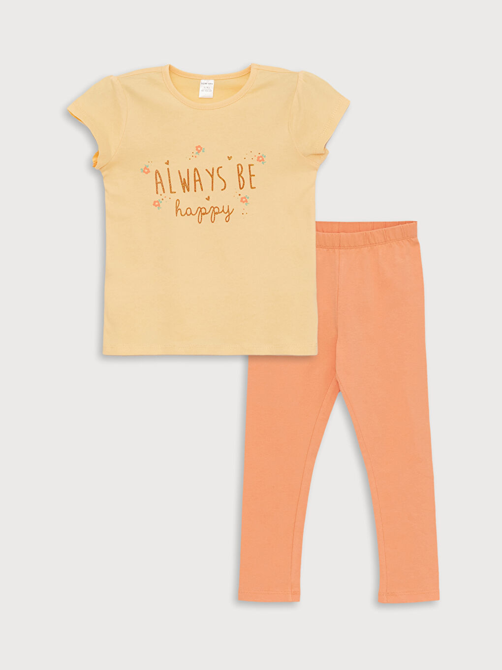 تيشيرت مطبوع بياقة دائرية وبنطلون ليجنز للبنات الرضع - طقم من قطعتين