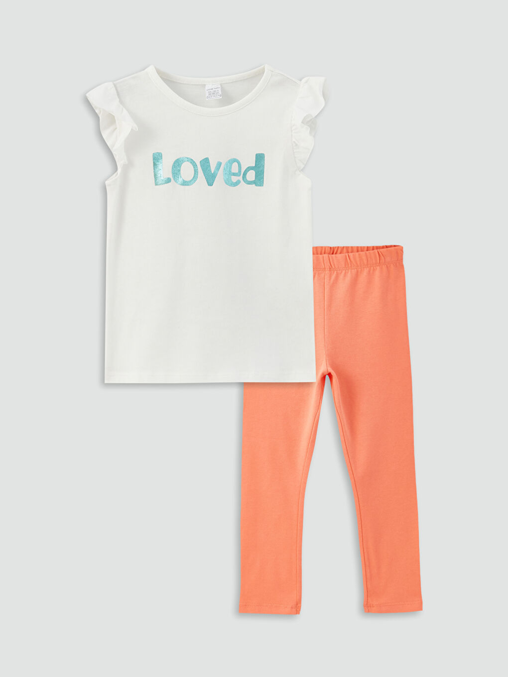 Ekru Bisiklet Yaka Baskılı Kız Bebek Tişört ve Tayt 2'li Takım