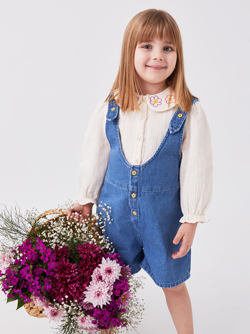 Linalin by Pelin Akil Basic Baby Girl Jean Bib and Brace -S3HB67Z1-DD7