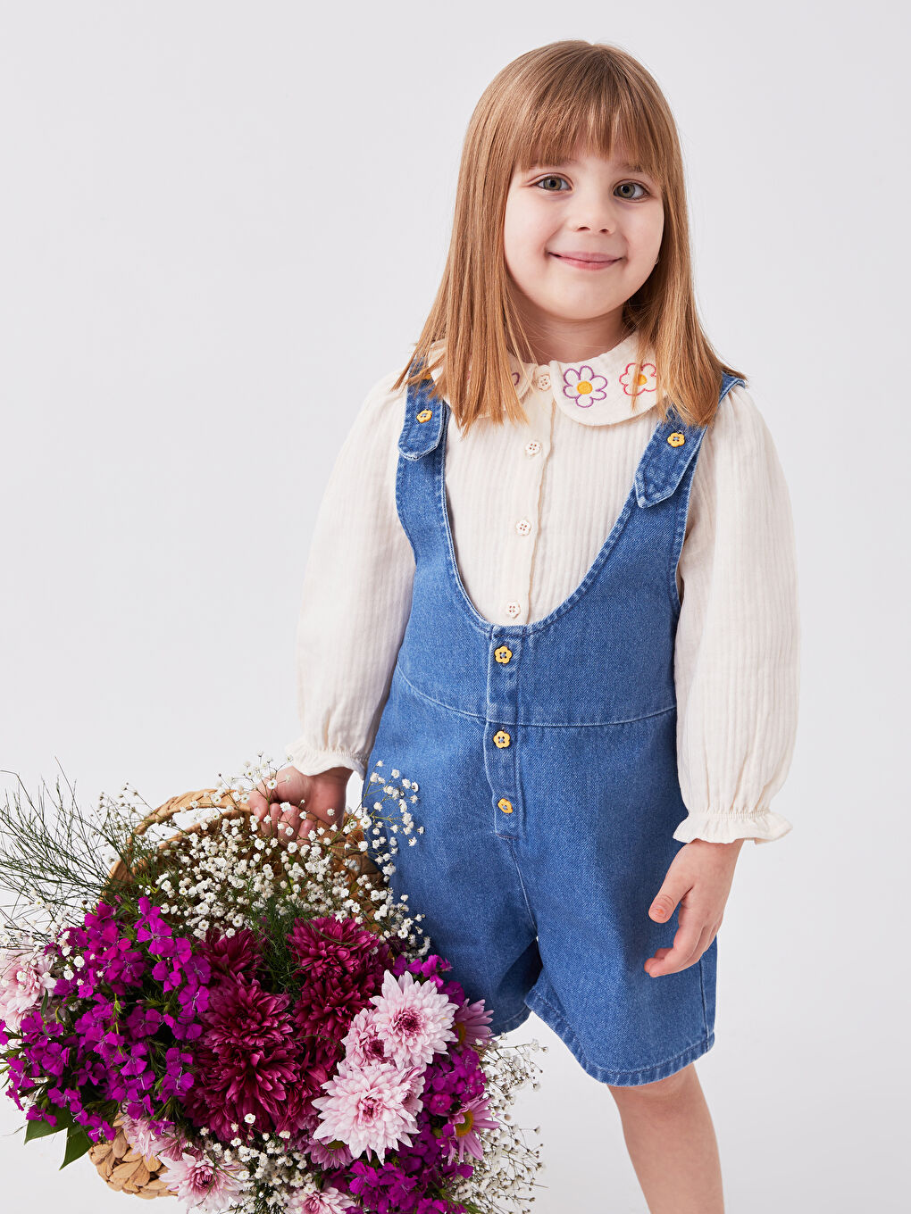Linalin by Pelin Akil Basic Baby Girl Jean Bib and Brace -S3HB67Z1-DD7