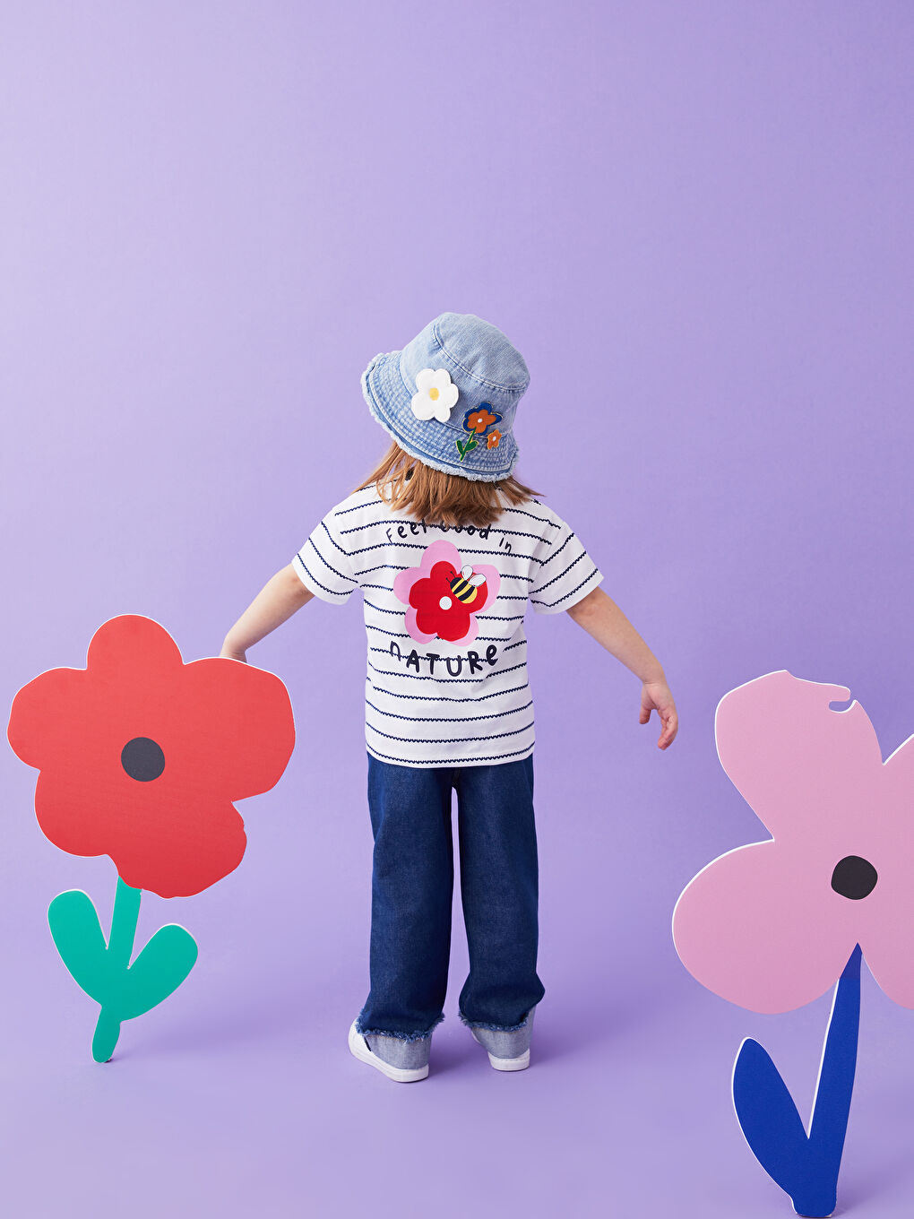 Mavi Nakışlı Kız Bebek Jean Pantolon Anne Kız Kombini-1