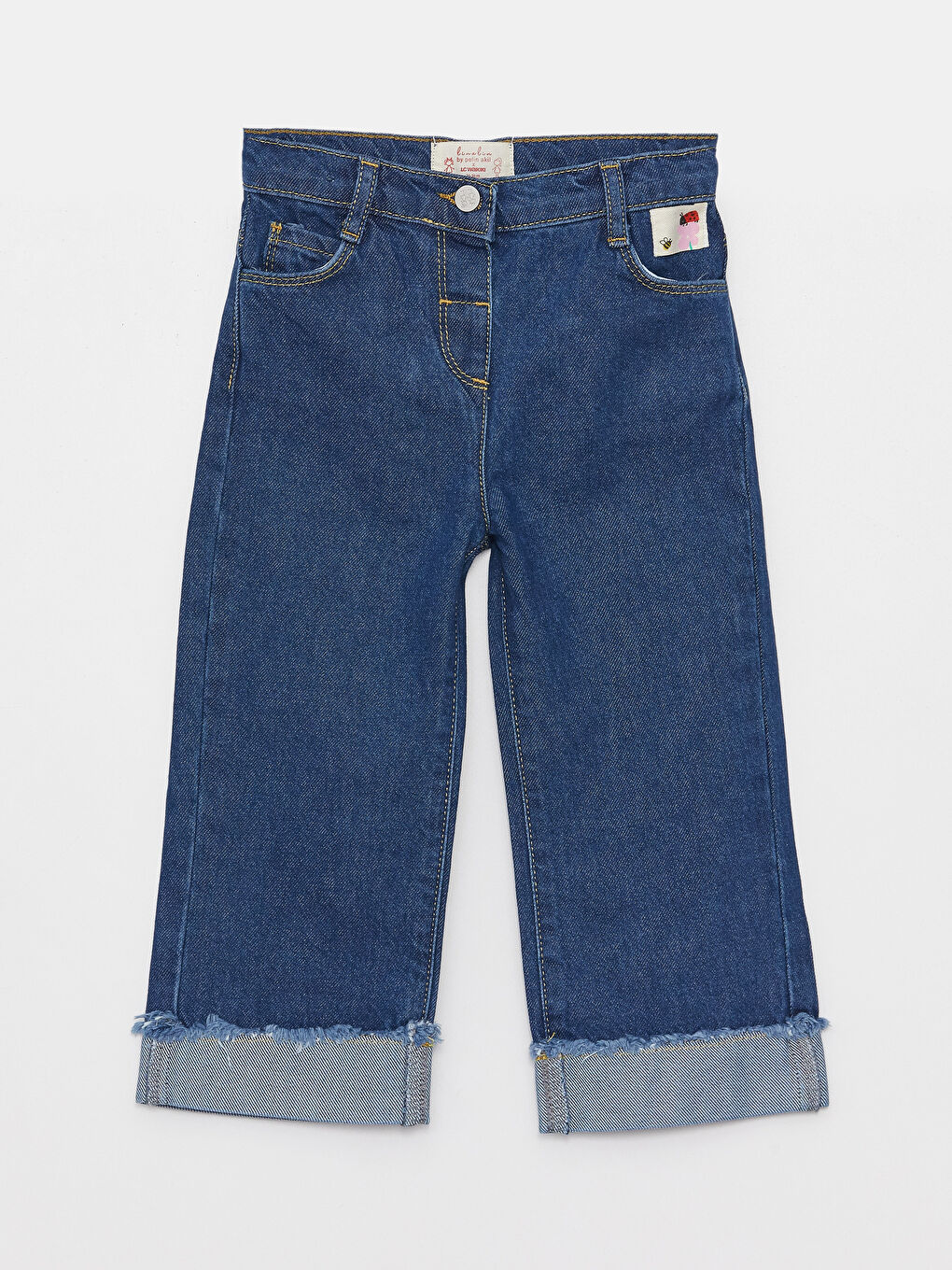 Mavi Nakışlı Kız Bebek Jean Pantolon Anne Kız Kombini-2