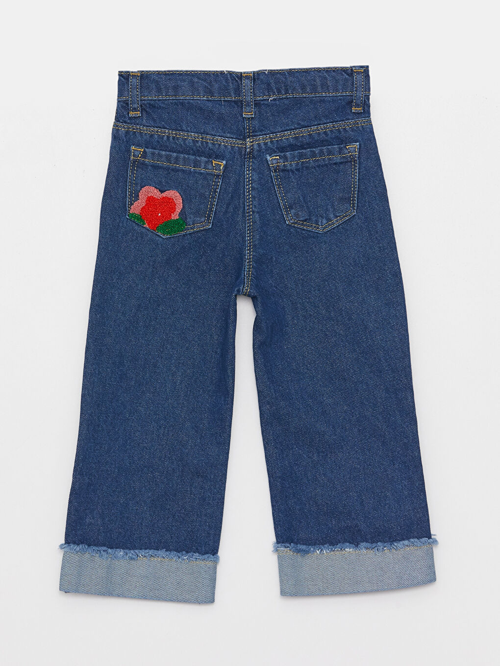 Mavi Nakışlı Kız Bebek Jean Pantolon Anne Kız Kombini-3