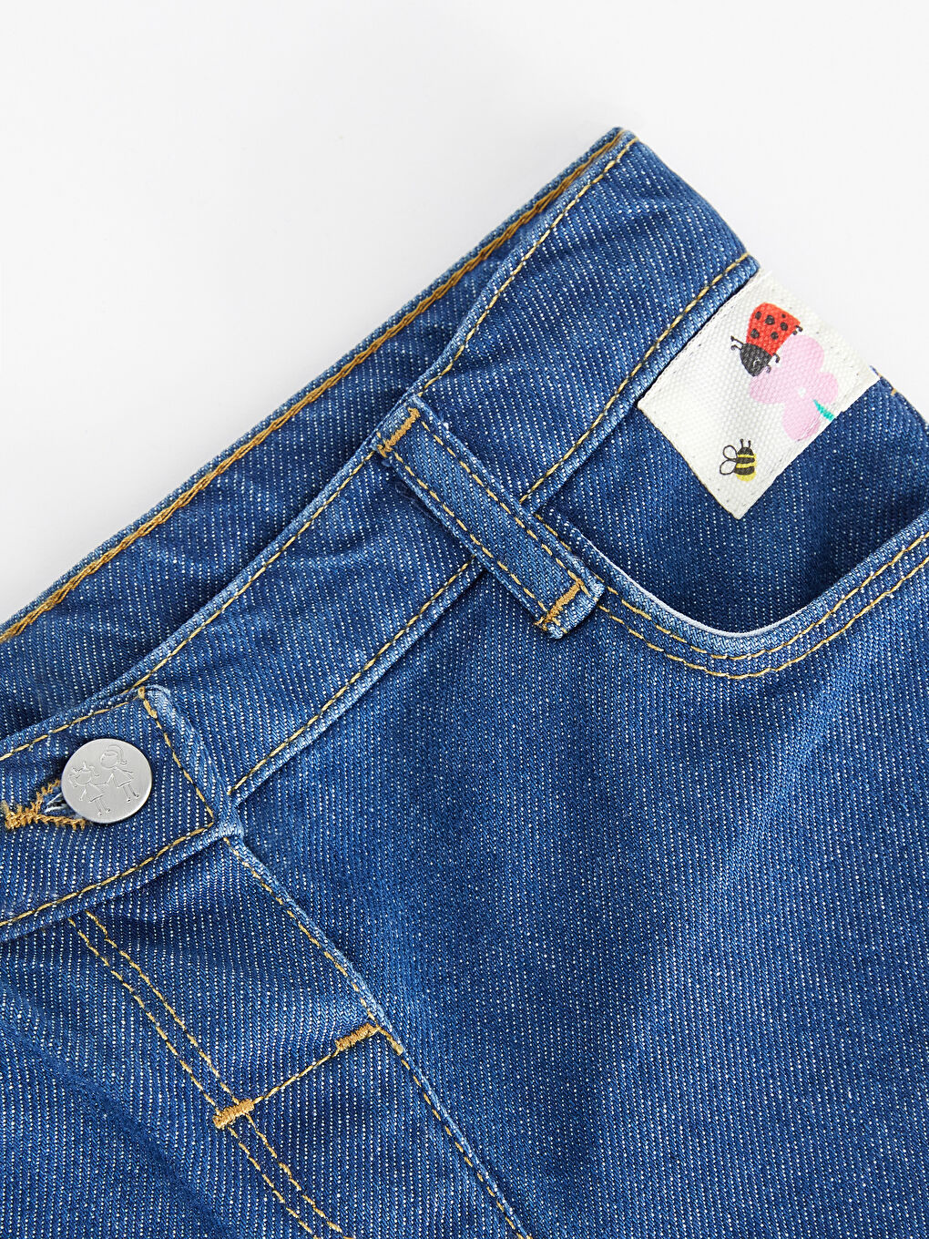 Mavi Nakışlı Kız Bebek Jean Pantolon Anne Kız Kombini-5