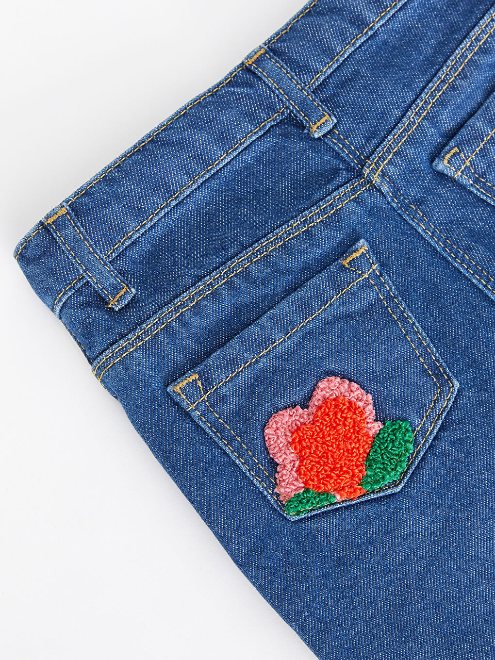 Mavi Nakışlı Kız Bebek Jean Pantolon Anne Kız Kombini-6