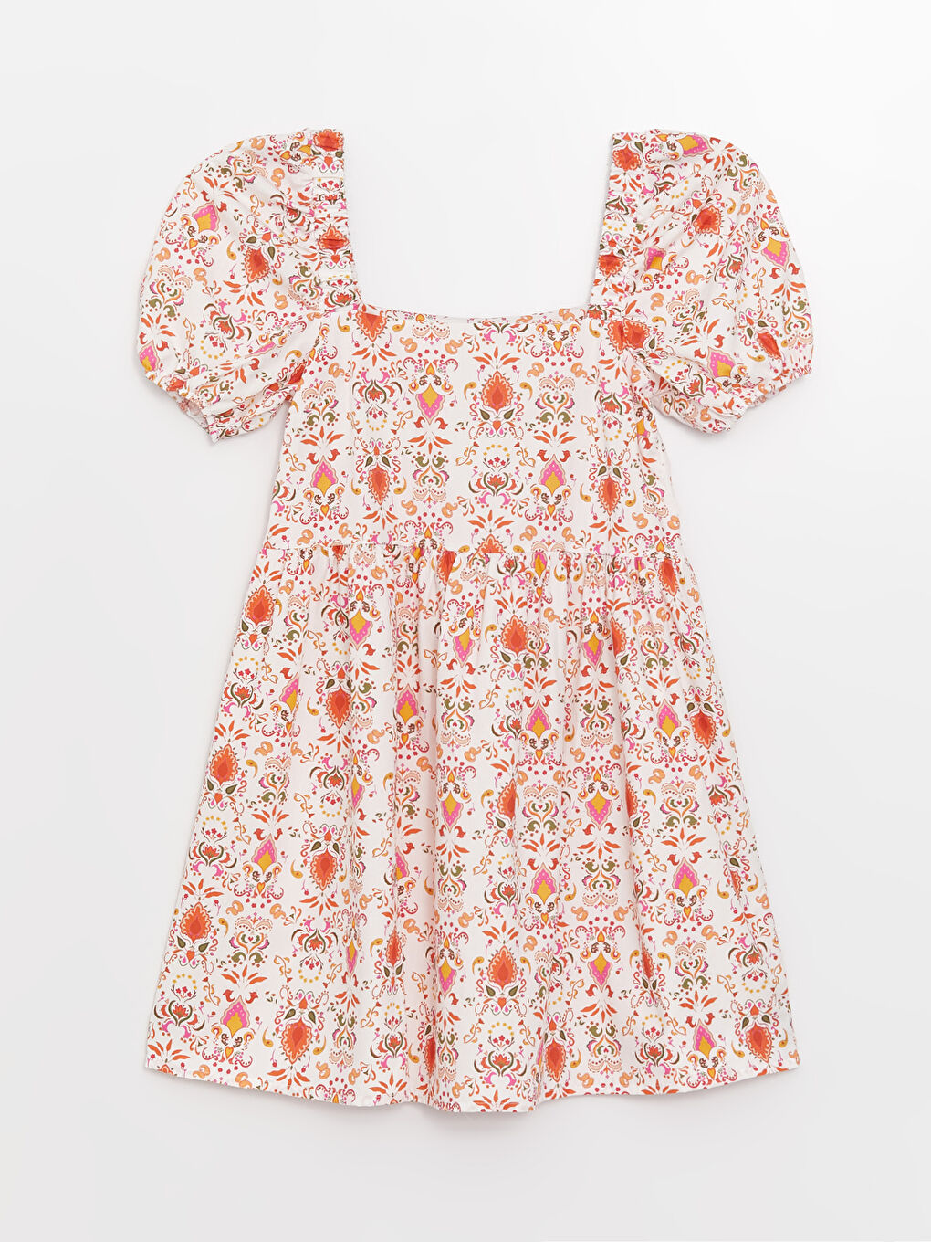 Square Neck Patterned Balloon Sleeve Poplin Women's Dress -S3HB69Z8-V5J