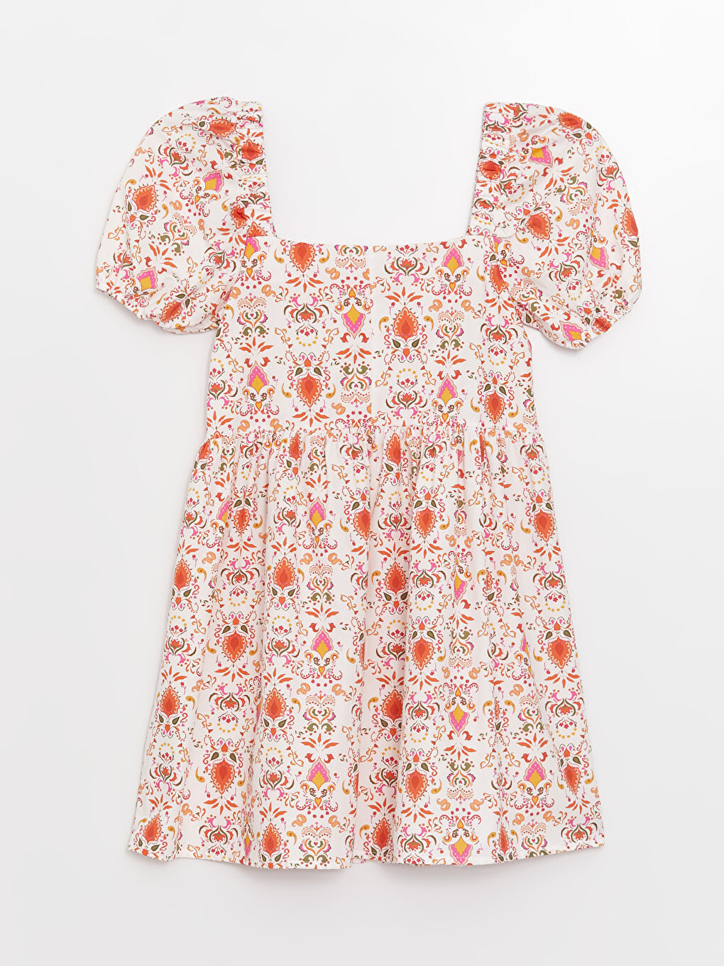 Square Neck Patterned Balloon Sleeve Poplin Women's Dress -S3HB69Z8-V5J