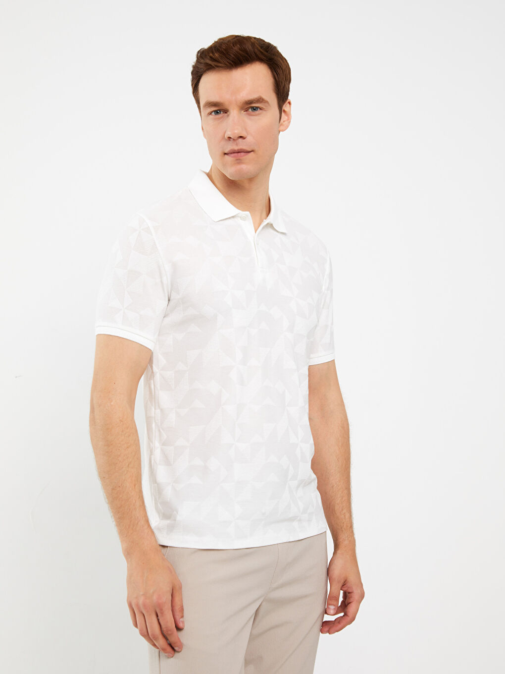 Ekru Polo Yaka Kısa Kollu Erkek Tişört