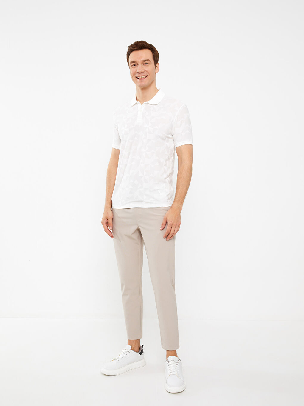 Ekru Polo Yaka Kısa Kollu Erkek Tişört-2