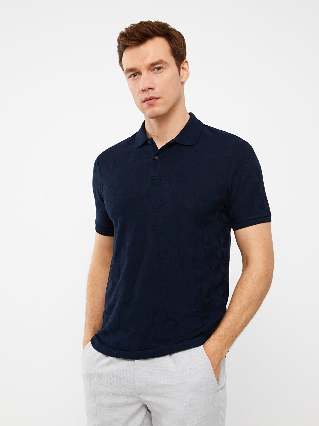 Lacivert Polo Yaka Kısa Kollu Erkek Tişört-1