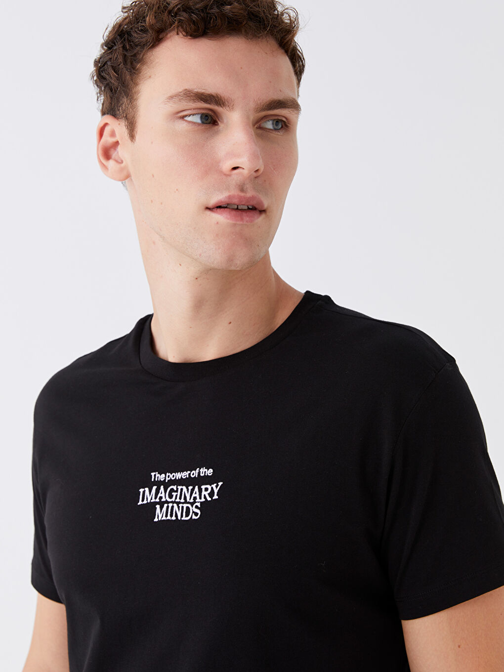 Siyah Bisiklet Yaka Kısa Kollu Baskılı Penye Erkek Tişört-1