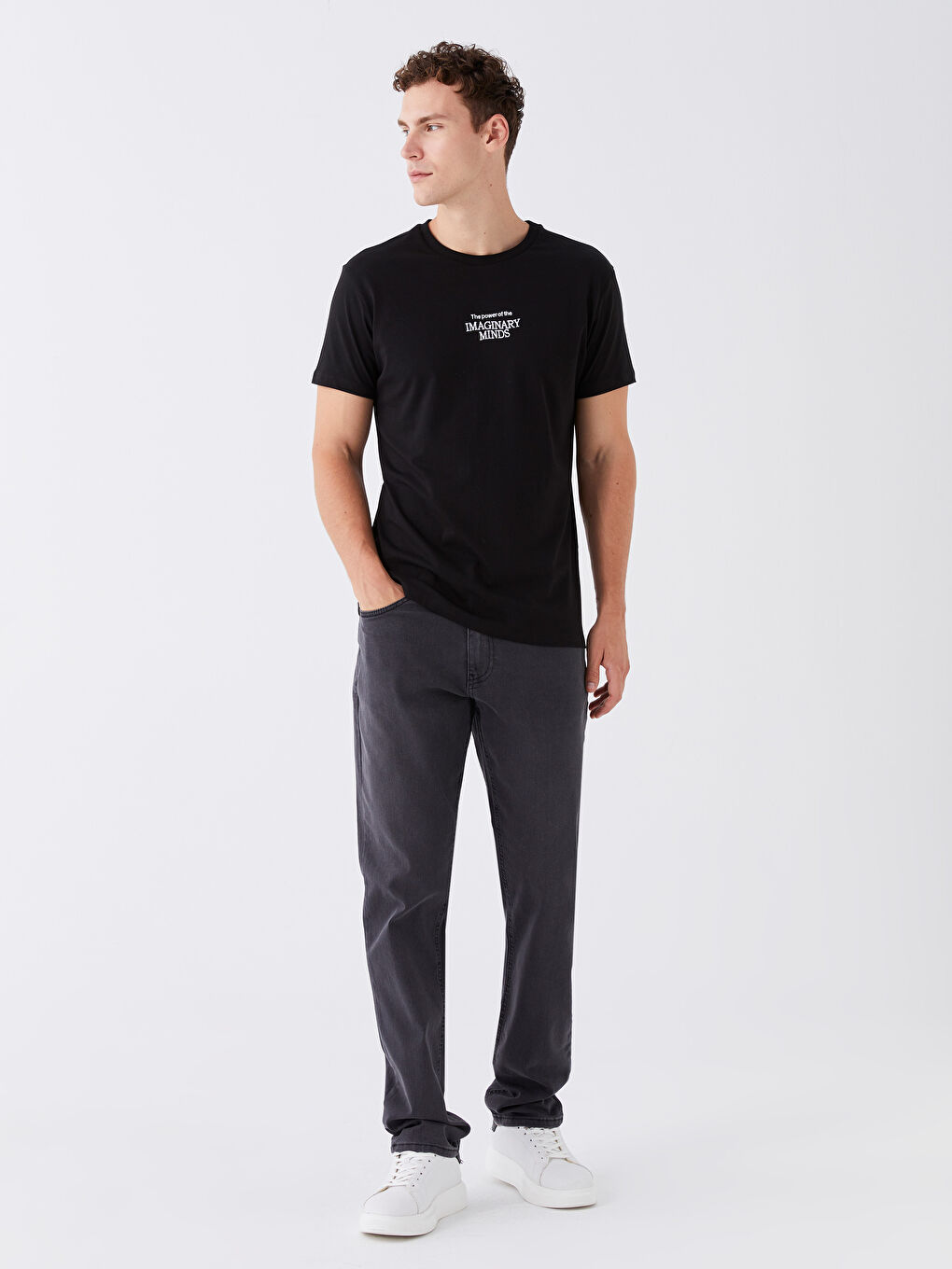 Siyah Bisiklet Yaka Kısa Kollu Baskılı Penye Erkek Tişört-2