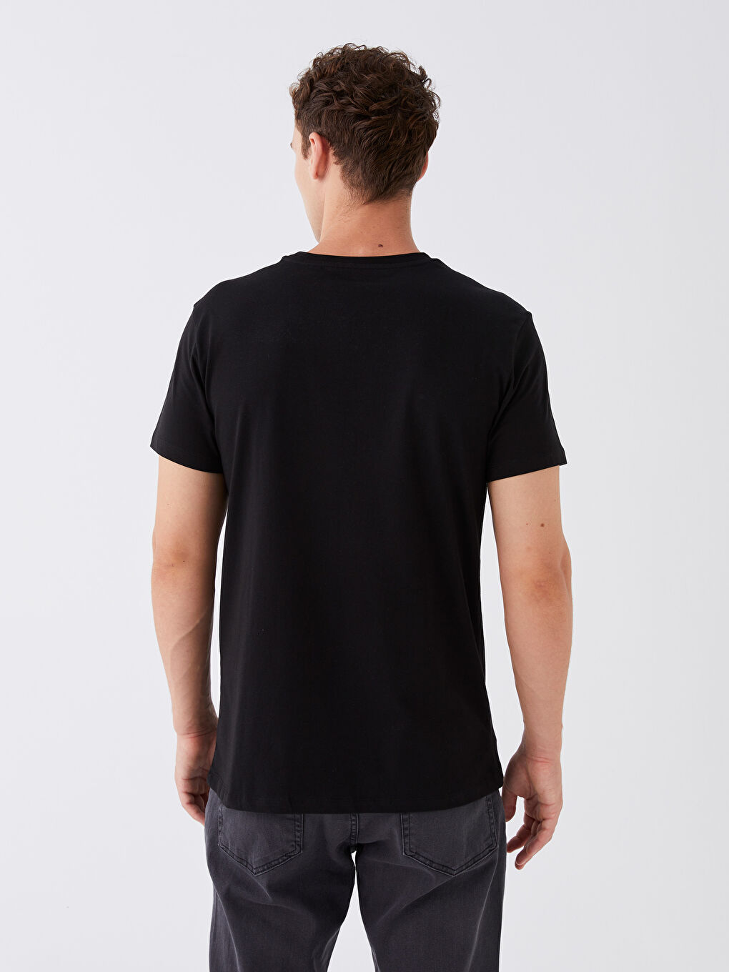 Siyah Bisiklet Yaka Kısa Kollu Baskılı Penye Erkek Tişört-4