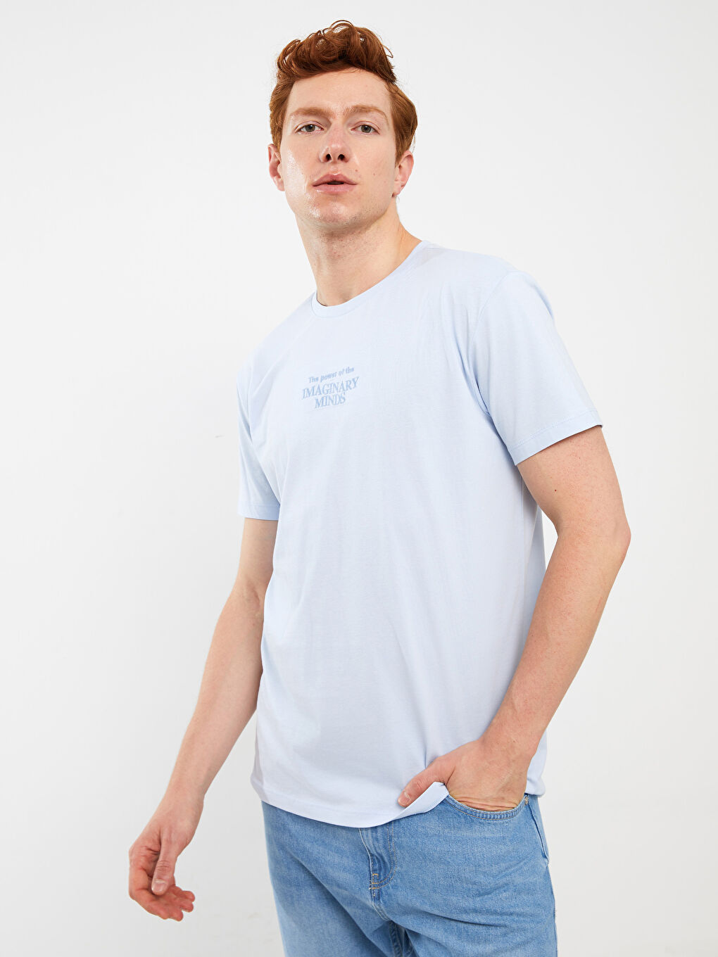 Mavi Bisiklet Yaka Kısa Kollu Baskılı Penye Erkek Tişört