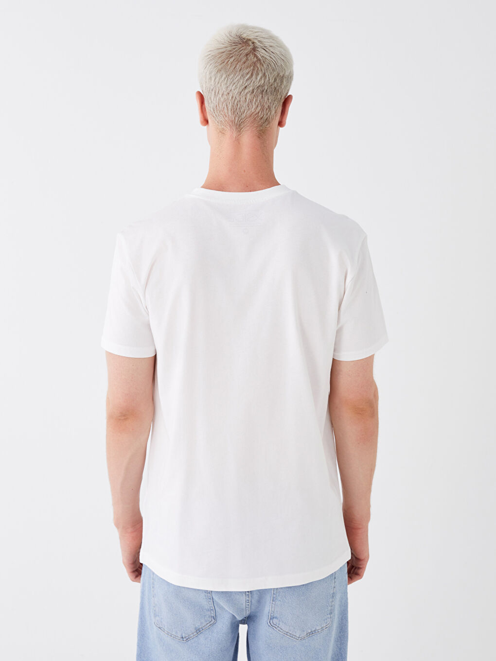 Beyaz Bisiklet Yaka Kısa Kollu Baskılı Penye Erkek Tişört-4