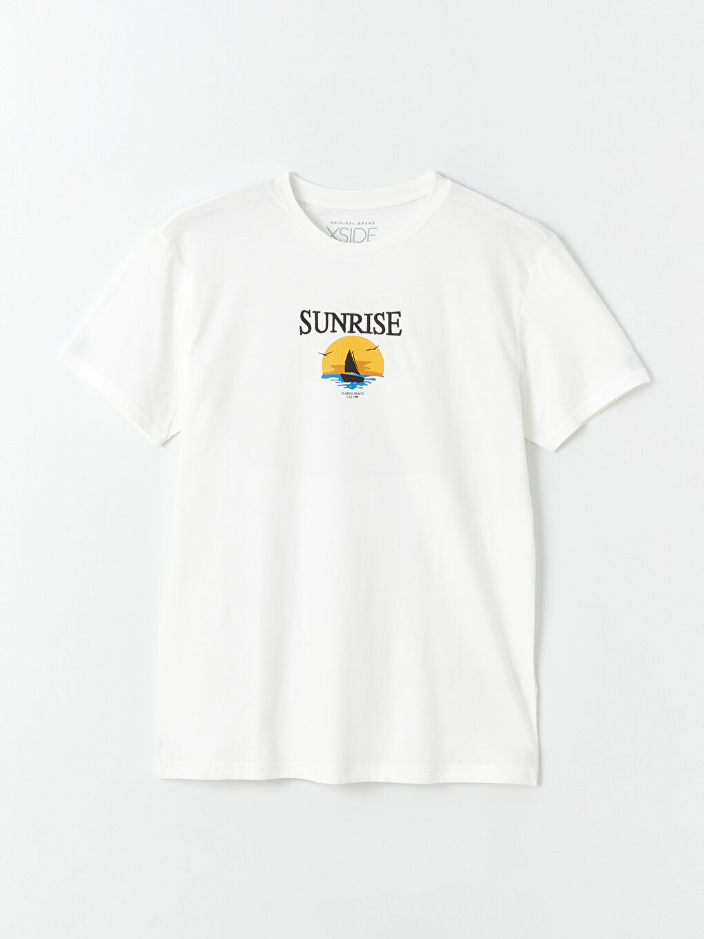 Beyaz Bisiklet Yaka Kısa Kollu Baskılı Penye Erkek Tişört-5