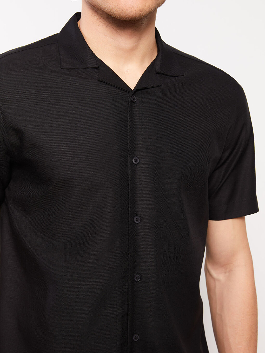 Siyah Regular Fit Kısa Kollu Poplin Erkek Gömlek-3