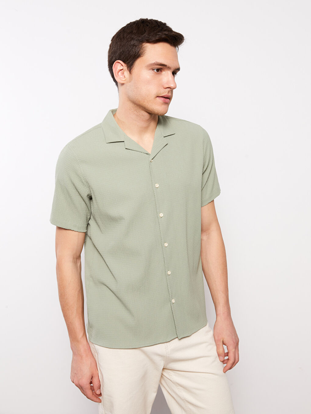 Haki Regular Fit Kısa Kollu Poplin Erkek Gömlek-1