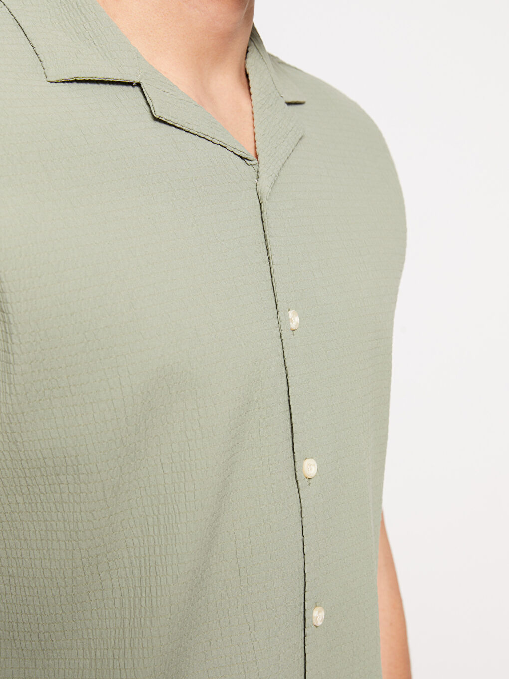 Haki Regular Fit Kısa Kollu Poplin Erkek Gömlek-3