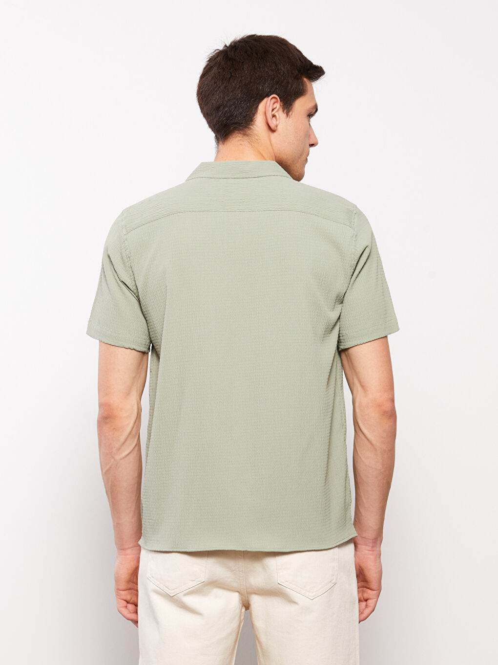 Haki Regular Fit Kısa Kollu Poplin Erkek Gömlek-4