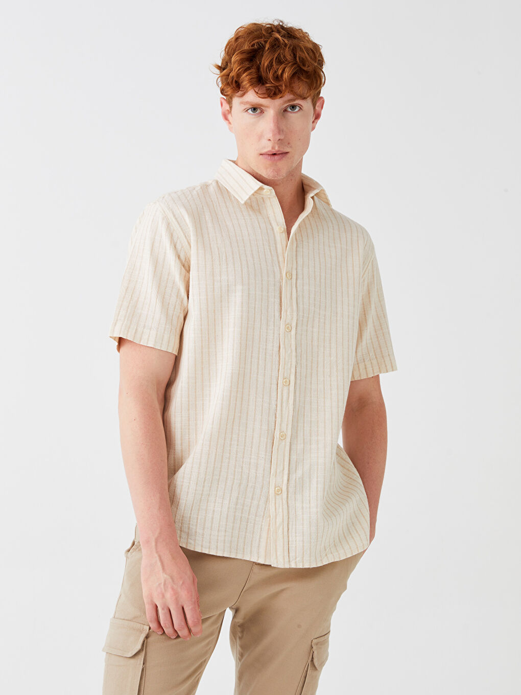 قميص رجال كم قصير مخطط بقصة عادية-1