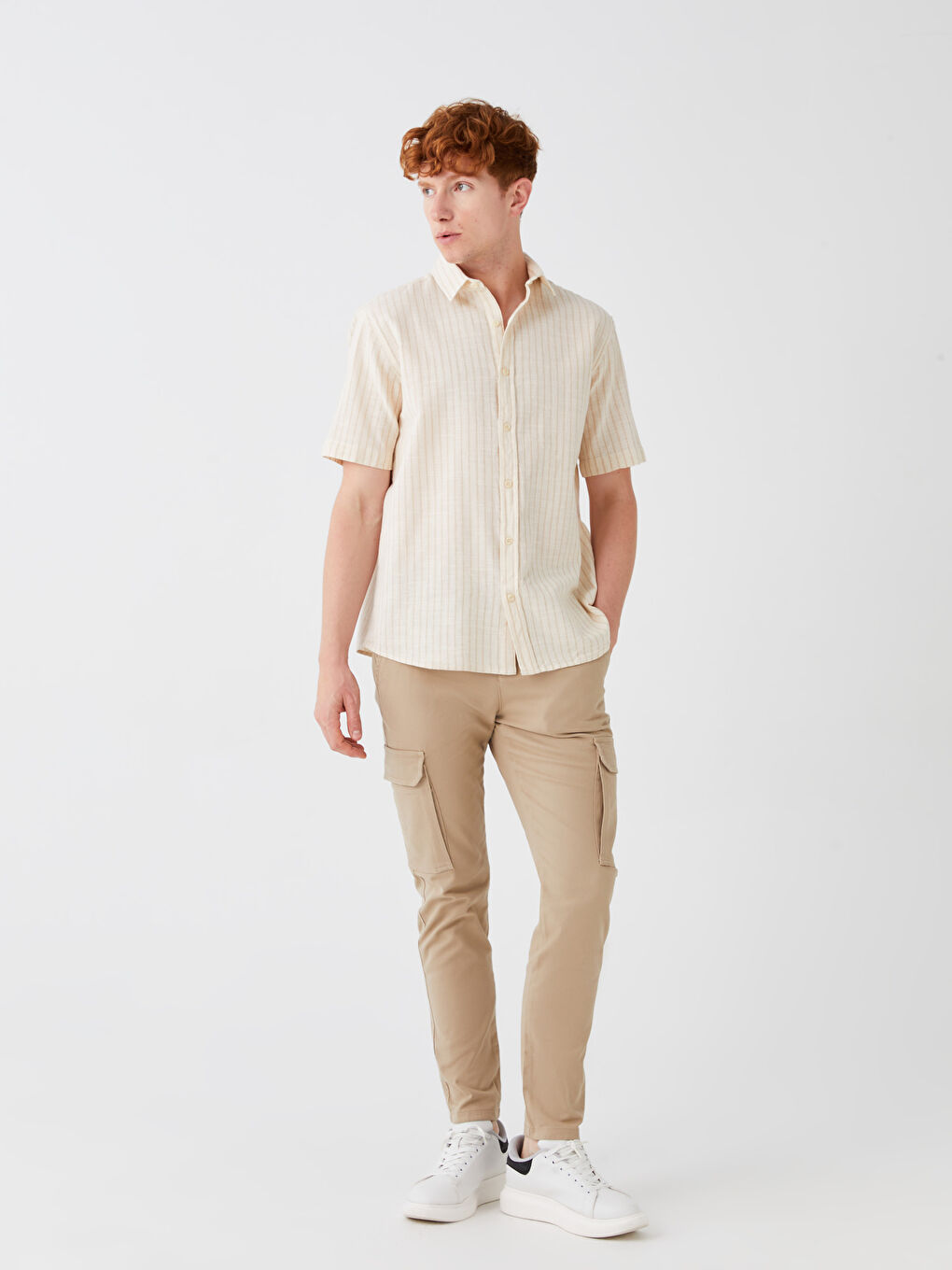 قميص رجال كم قصير مخطط بقصة عادية-2