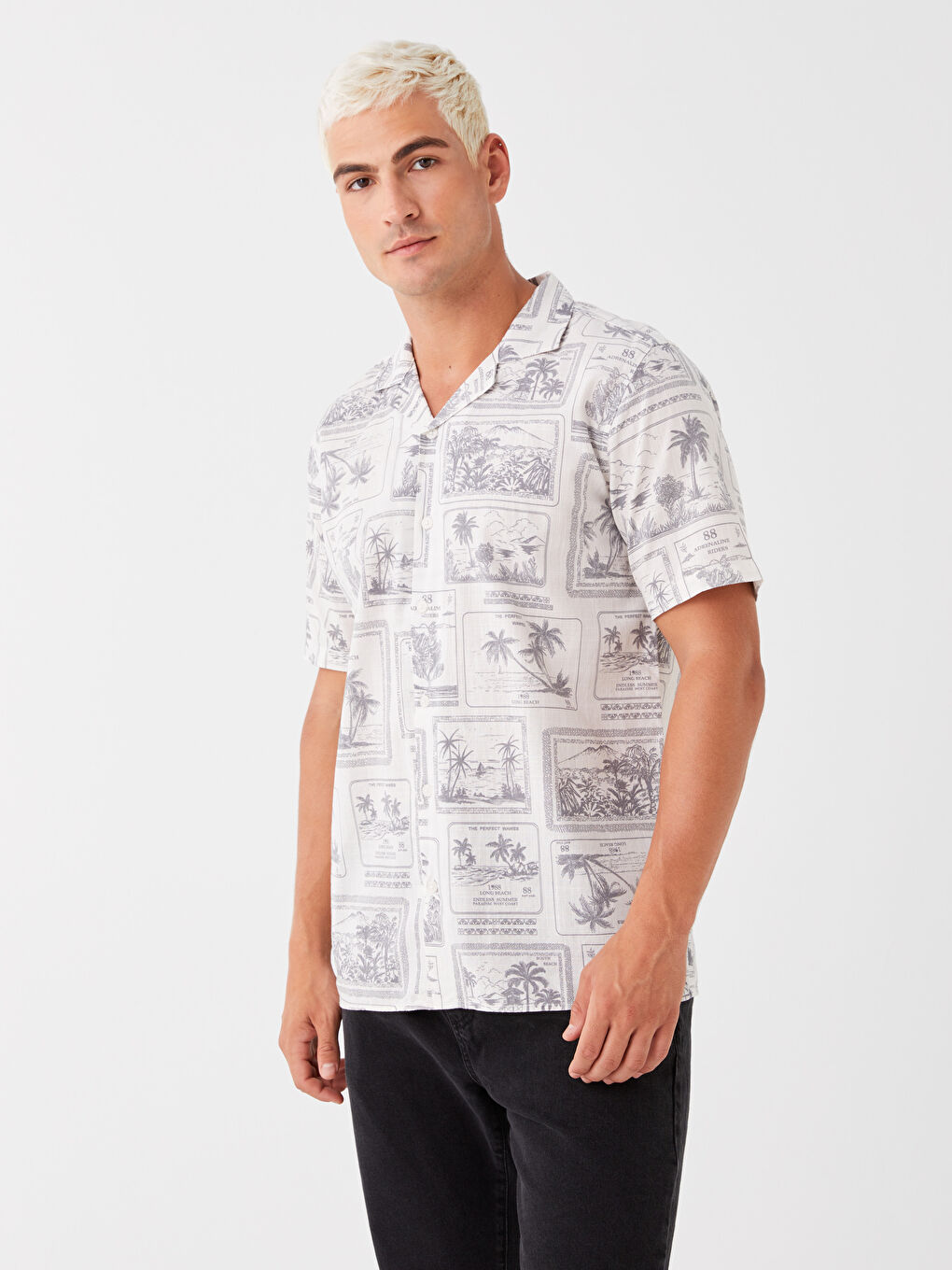 Regular Fit Short Sleeve Patterned Poplin Men's Shirt-2
