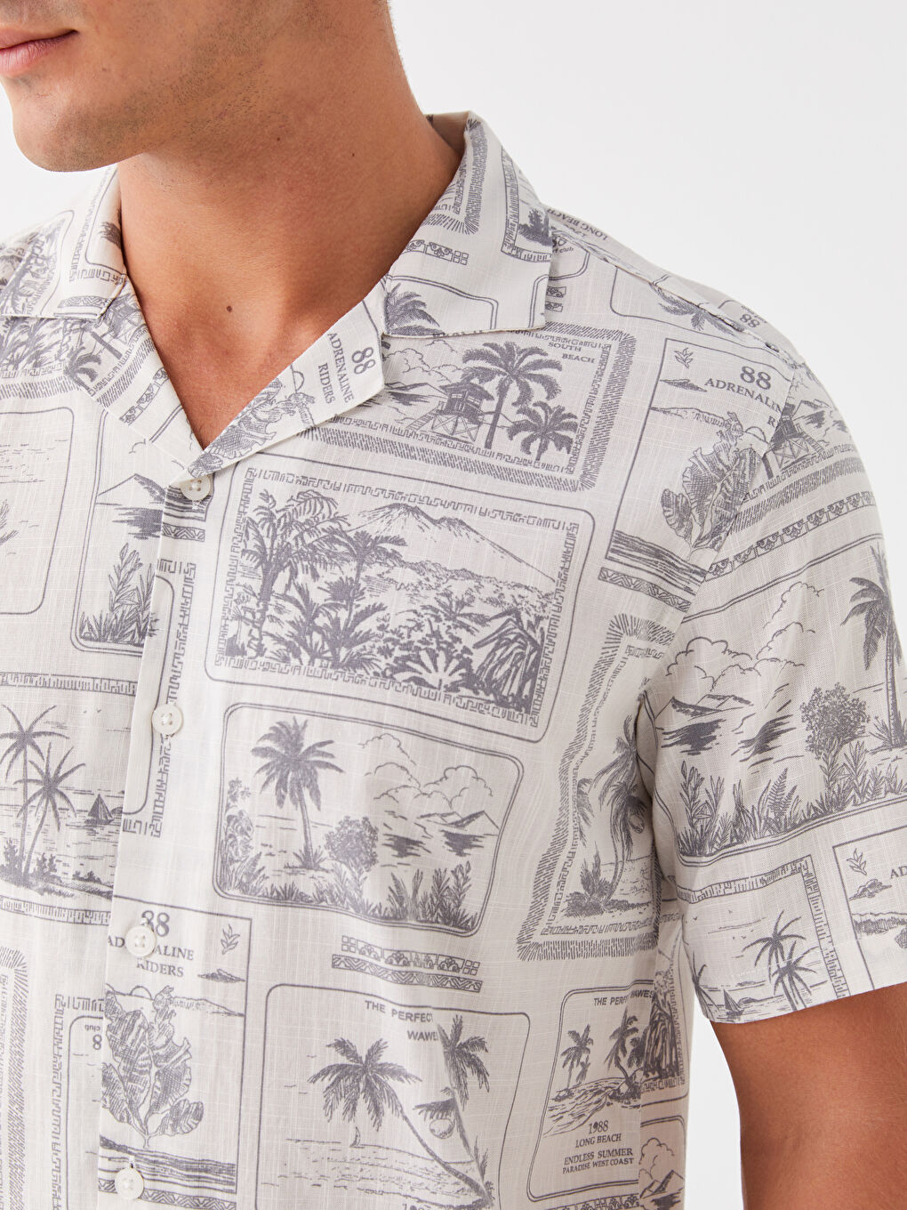 Regular Fit Short Sleeve Patterned Poplin Men's Shirt-3