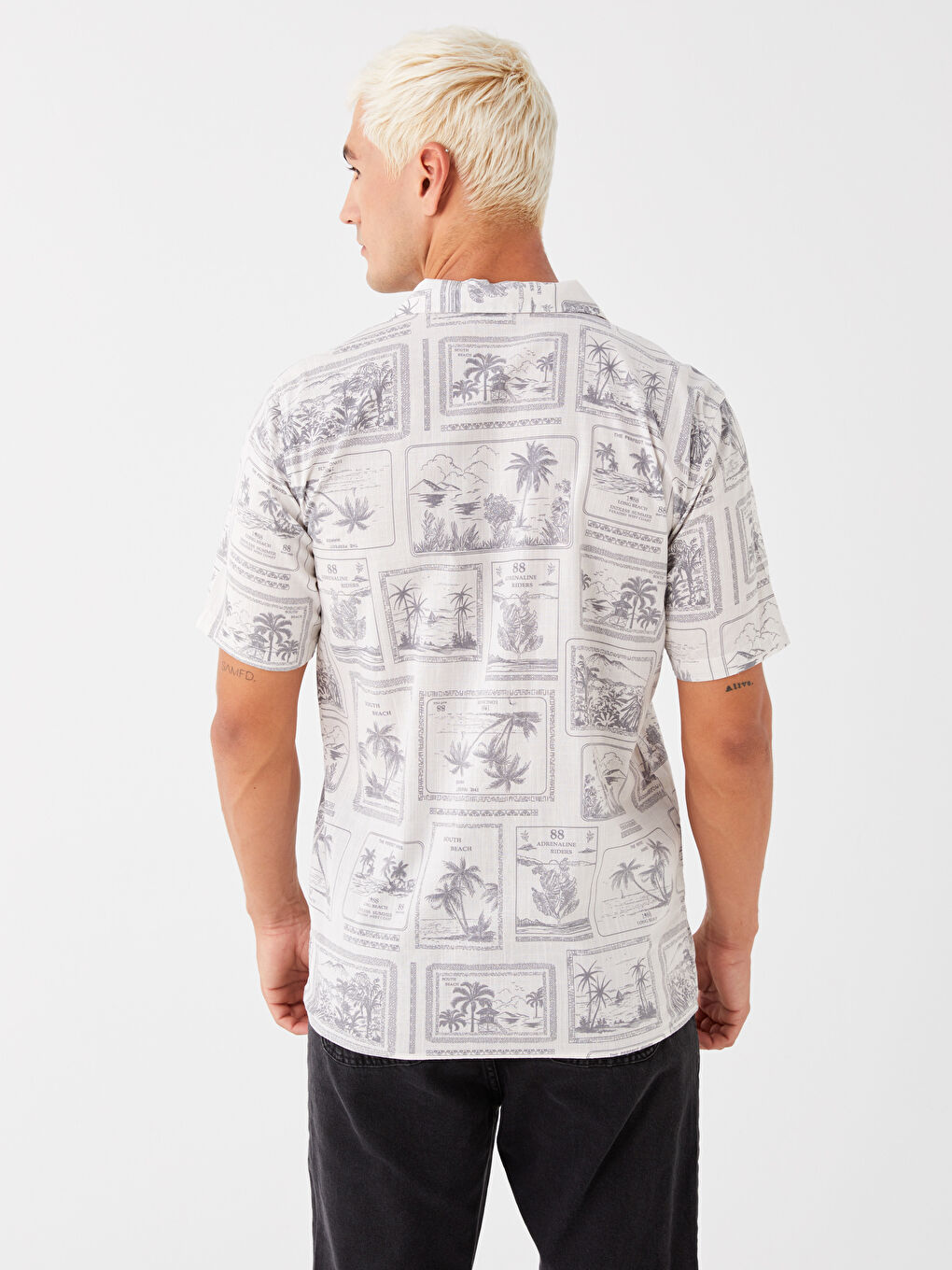 Regular Fit Short Sleeve Patterned Poplin Men's Shirt-4