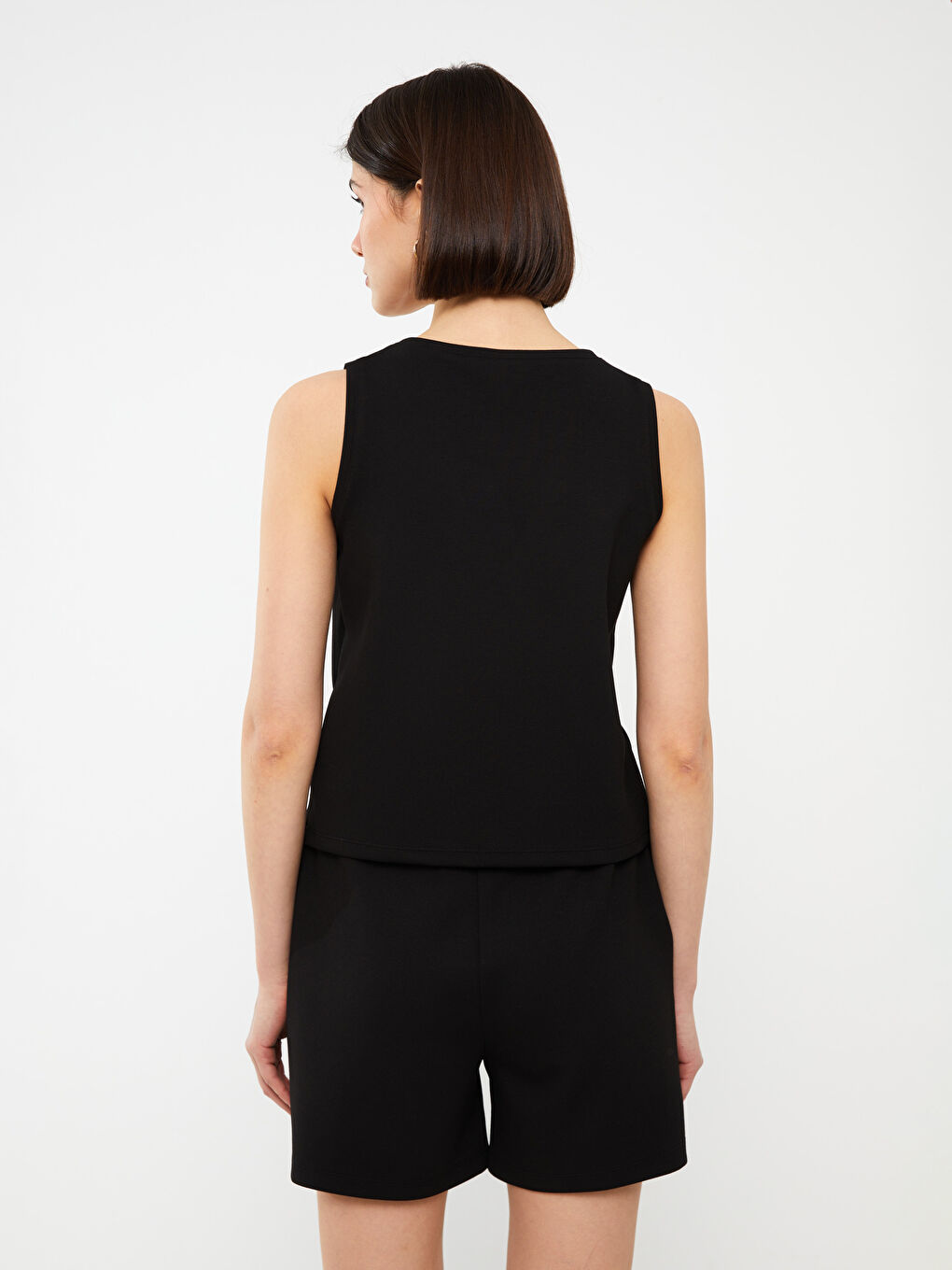 Siyah Kadın Bisiklet Yaka Düz Atlet-4