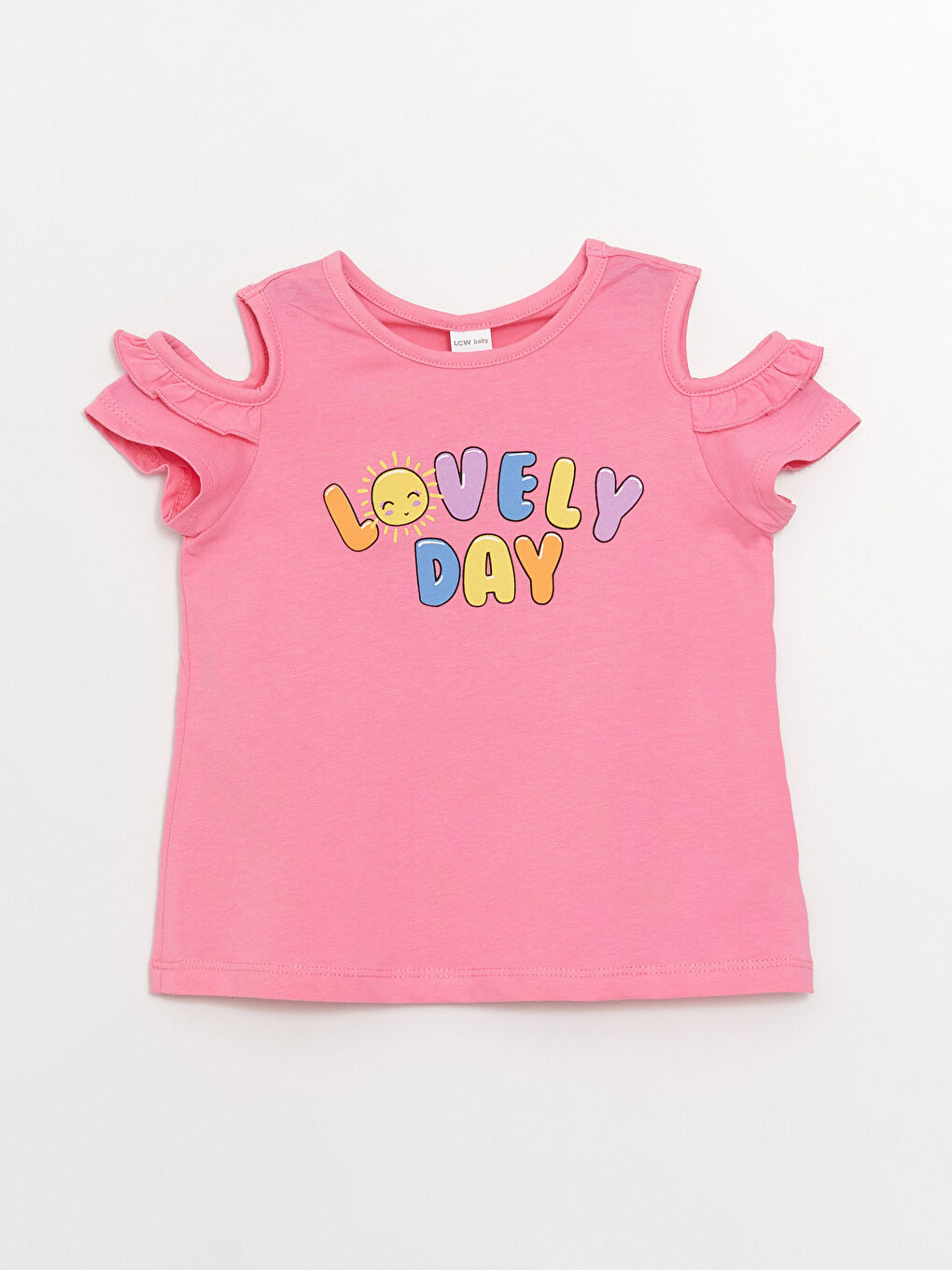 Pembe Bisiklet Yaka Kız Bebek Tişört ve Şort 2'li Takım-1