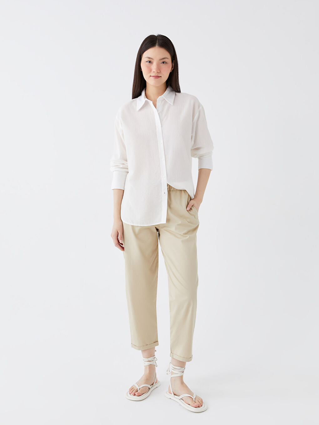 Bej Rahat Kalıp Düz Gabardin Kadın Pantolon