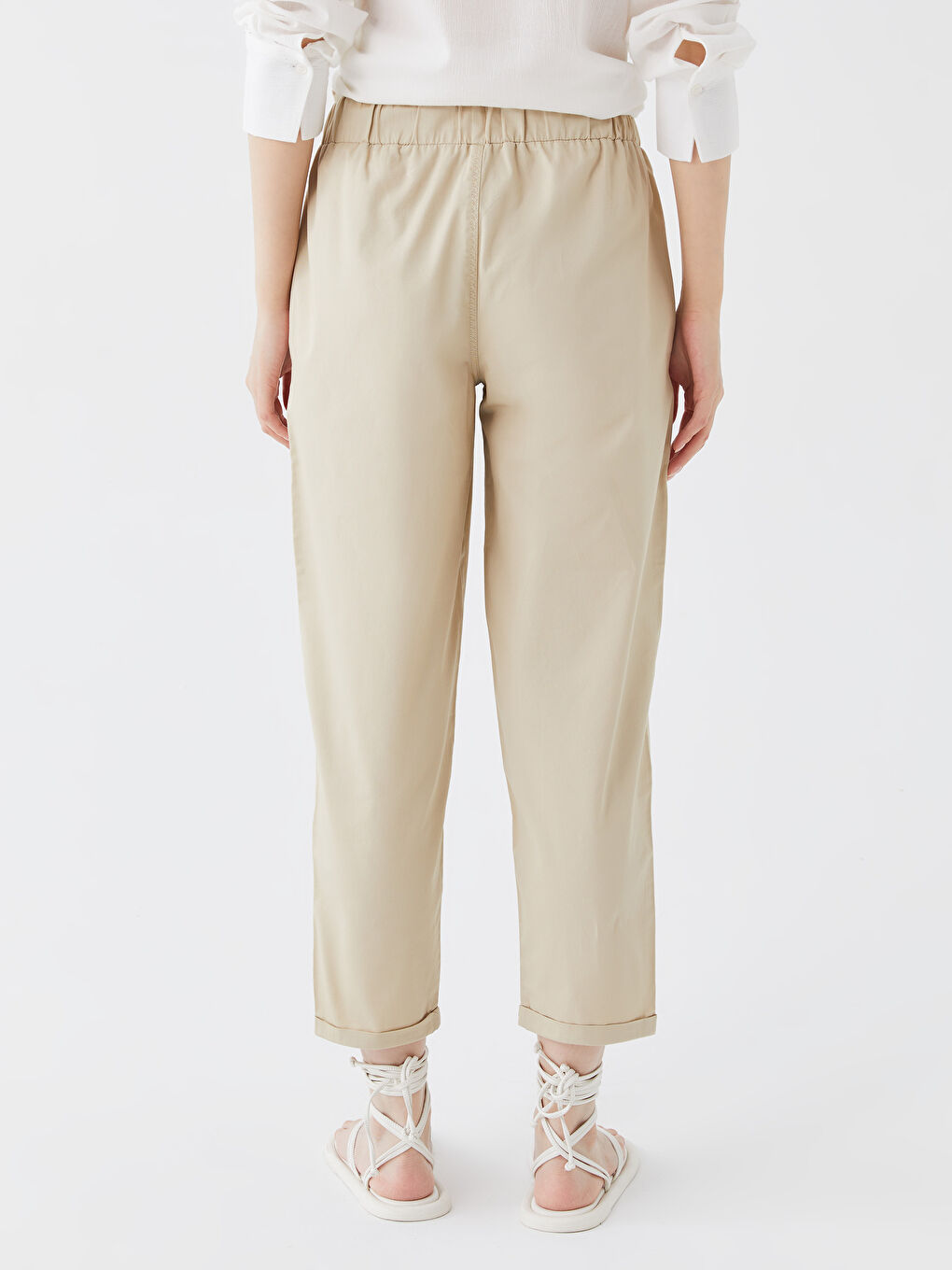 Bej Rahat Kalıp Düz Gabardin Kadın Pantolon-3