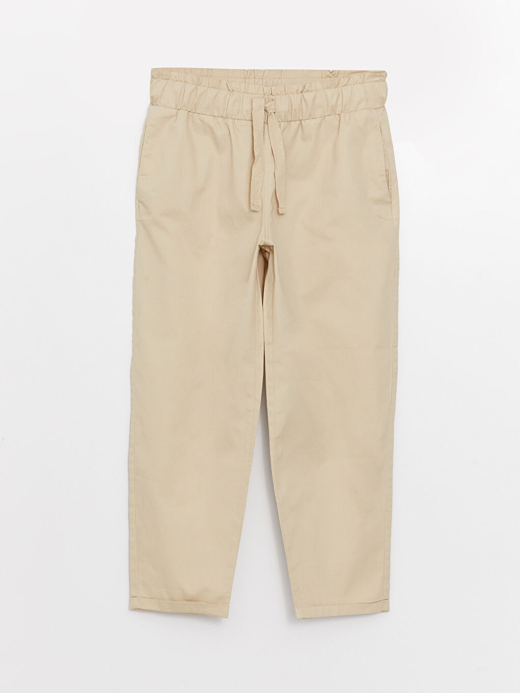 Bej Rahat Kalıp Düz Gabardin Kadın Pantolon-5