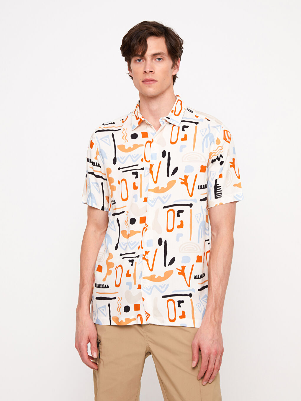 Regular Fit Short Sleeve Patterned Viscose Men's Shirt-1