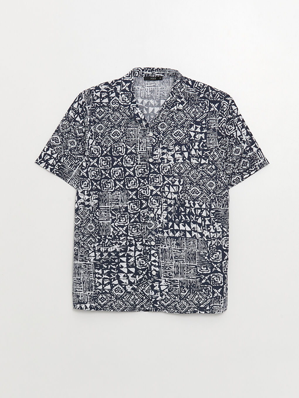 Lacivert Regular Fit Kısa Kollu Desenli Poplin Erkek Gömlek-5