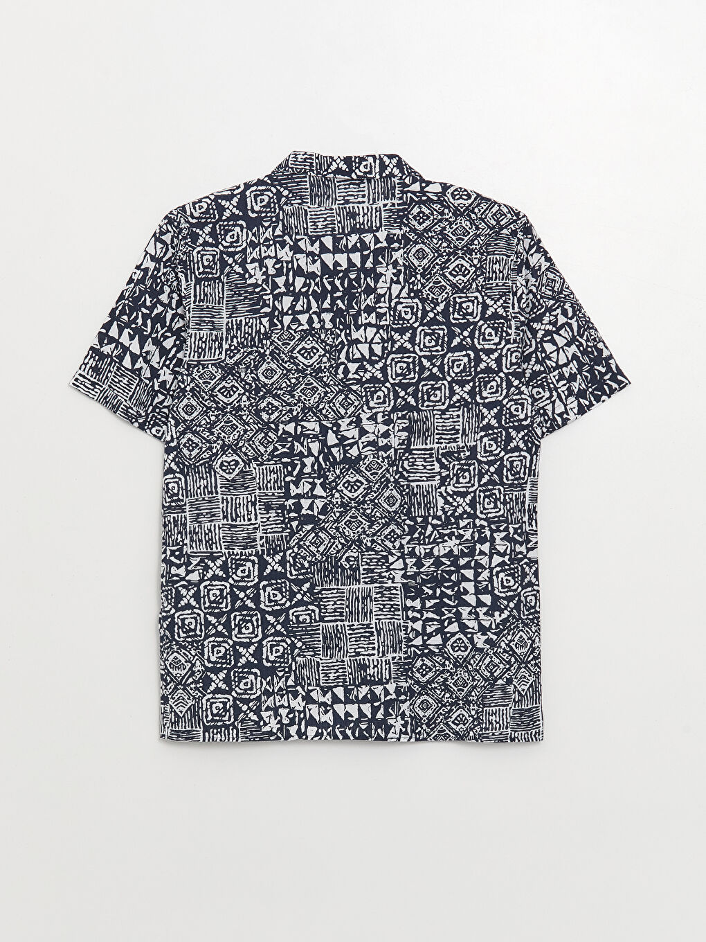 Lacivert Regular Fit Kısa Kollu Desenli Poplin Erkek Gömlek-6