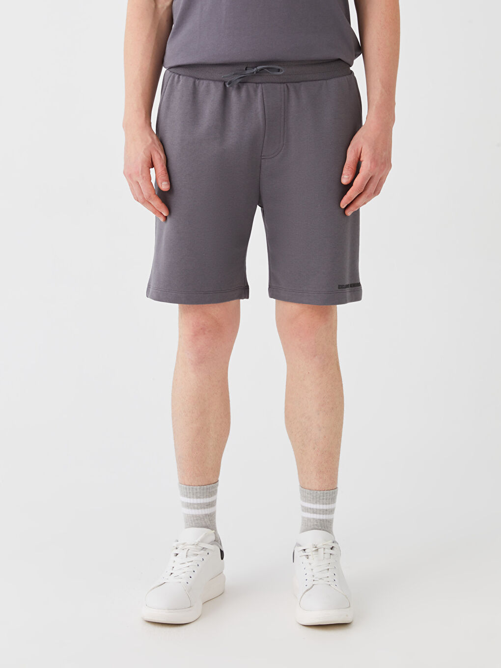 Antrasit Standart Kalıp Beli Bağlama Detaylı Erkek Şort-2