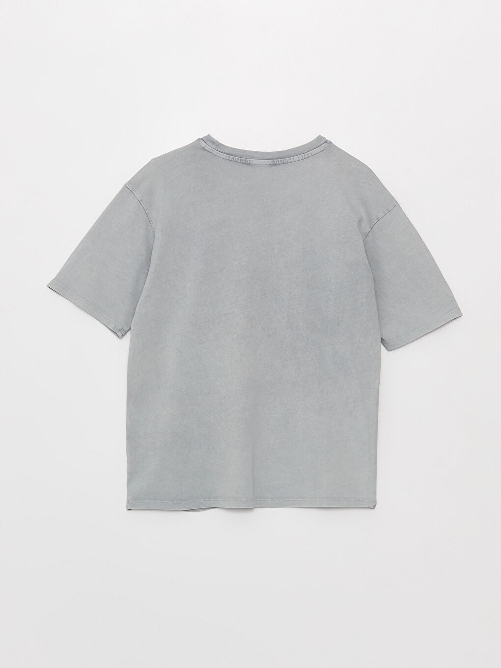 Gri Bisiklet Yaka Baskılı Kısa Kollu Oversize Kadın Tişört-6