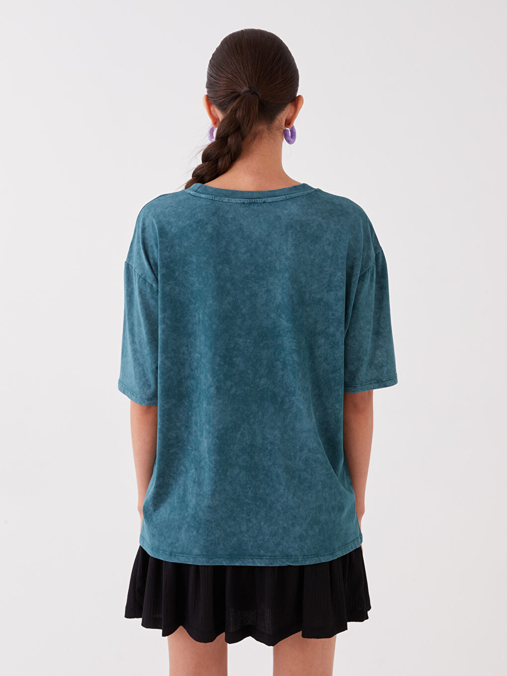 Футболка с круглым вырезом, принтом и коротким рукавом оверсайз для женщин-4